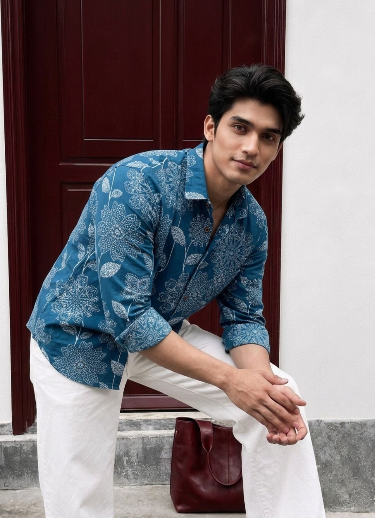 Navy Bloom – Printed Cotton Full Sleeve Shirt - Jaipuri Crown