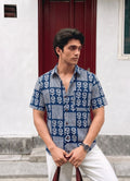 Navy Blooms – Cotton Half Sleeve Shirt - Jaipuri Crown