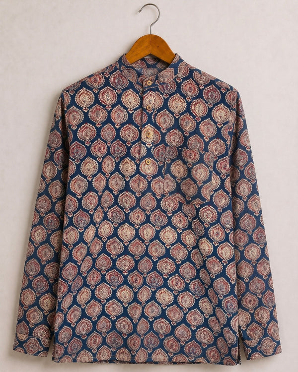 Navy Blooms – Printed Cotton Short Kurta - Jaipuri Crown