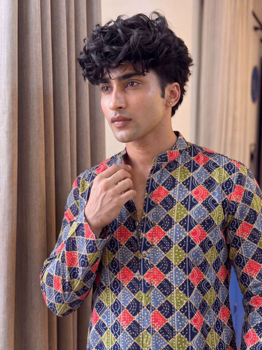 Navy Blue Diamond Print – Cotton Plan Long Kurta - Jaipuri Crown