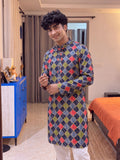 Navy Blue Diamond Print – Cotton Plan Long Kurta - Jaipuri Crown