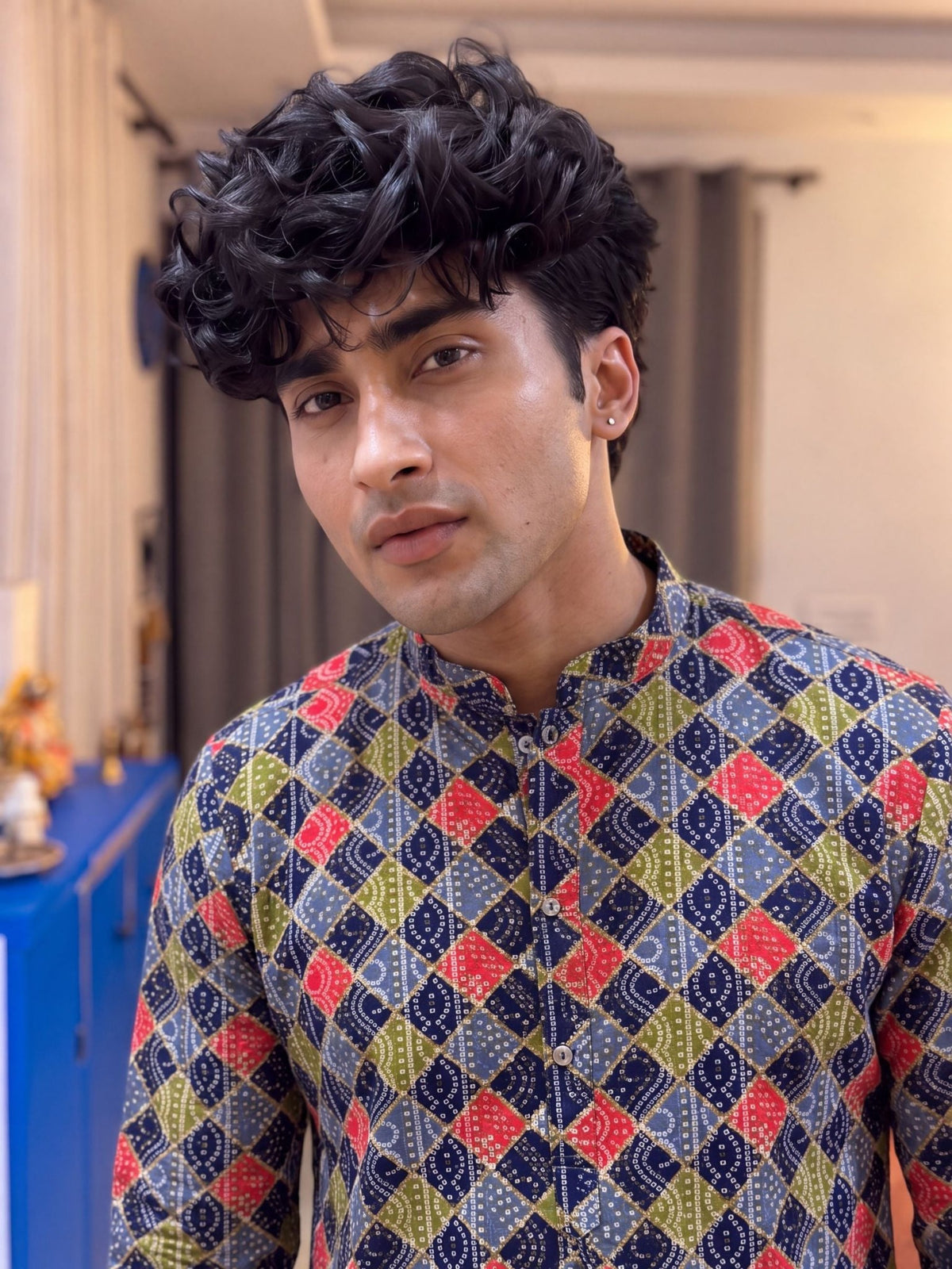 Navy Blue Diamond Print – Cotton Plan Long Kurta - Jaipuri Crown