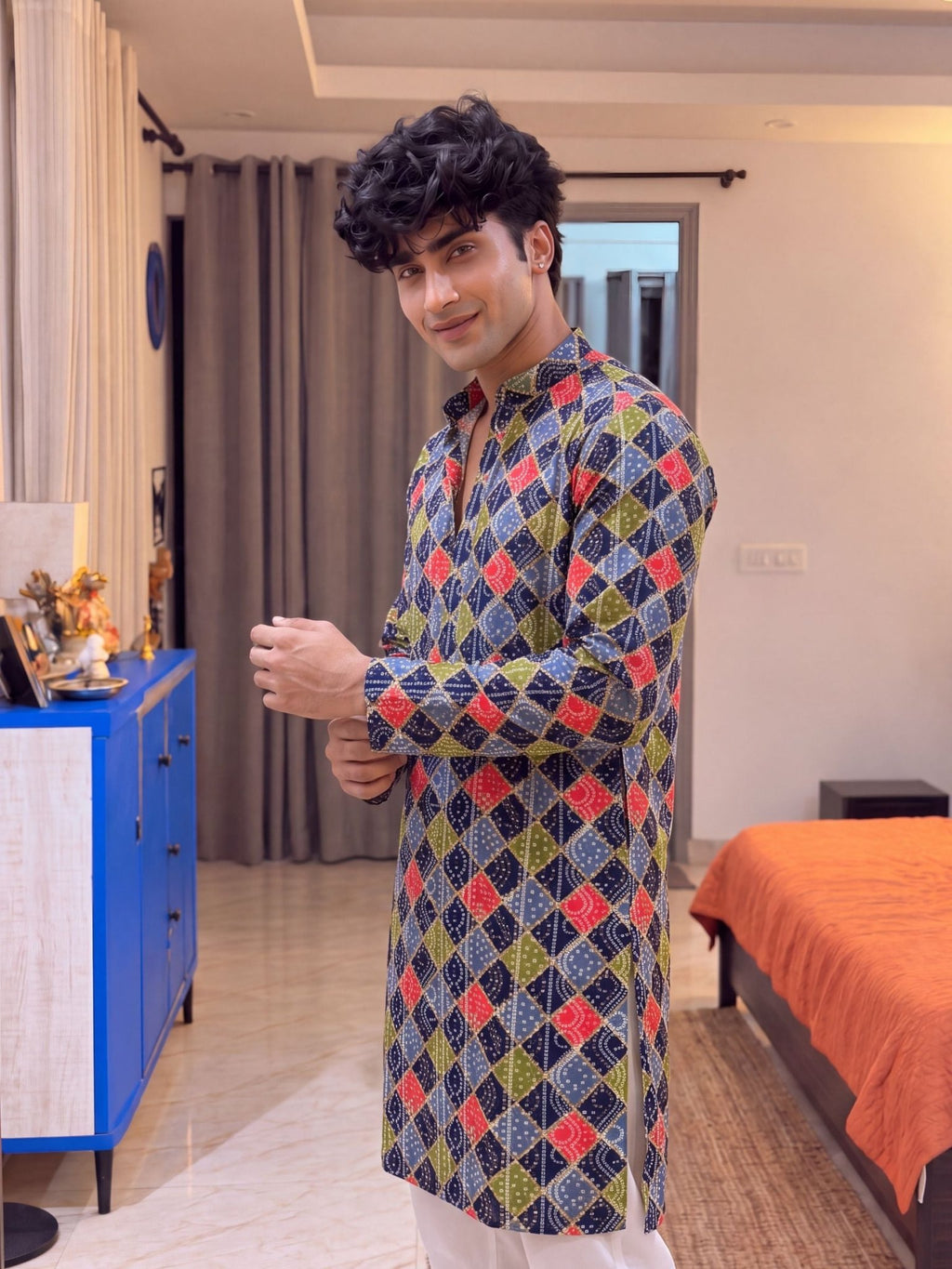 Navy Blue Diamond Print – Cotton Plan Long Kurta - Jaipuri Crown