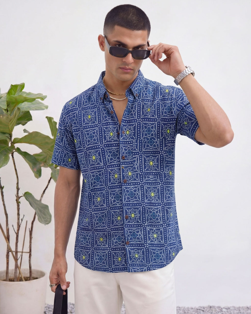 Navy Charm – Printed Cotton Half Sleeve - Jaipuri Crown