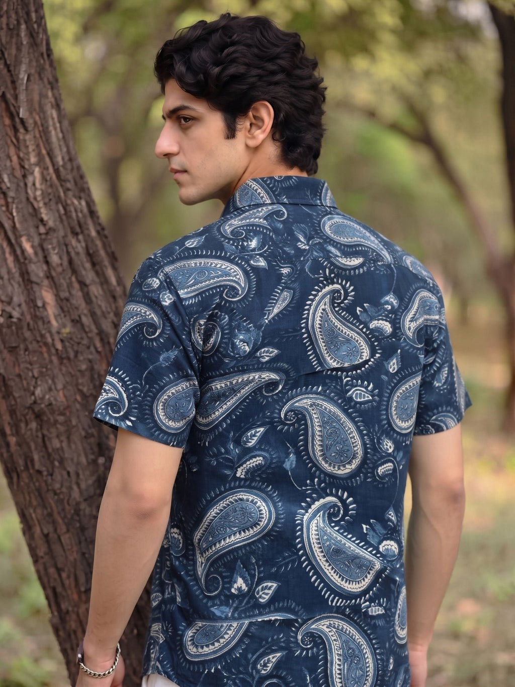 Navy Charm – Printed Cotton Half Sleeve Shirt - Jaipuri Crown