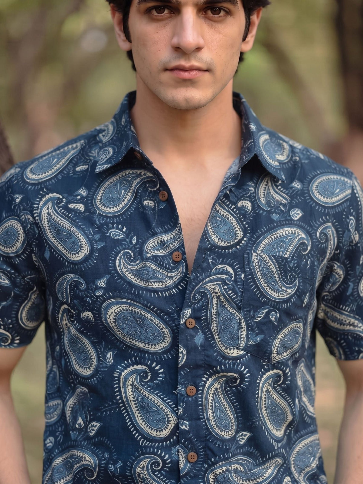 Navy Charm – Printed Cotton Half Sleeve Shirt - Jaipuri Crown