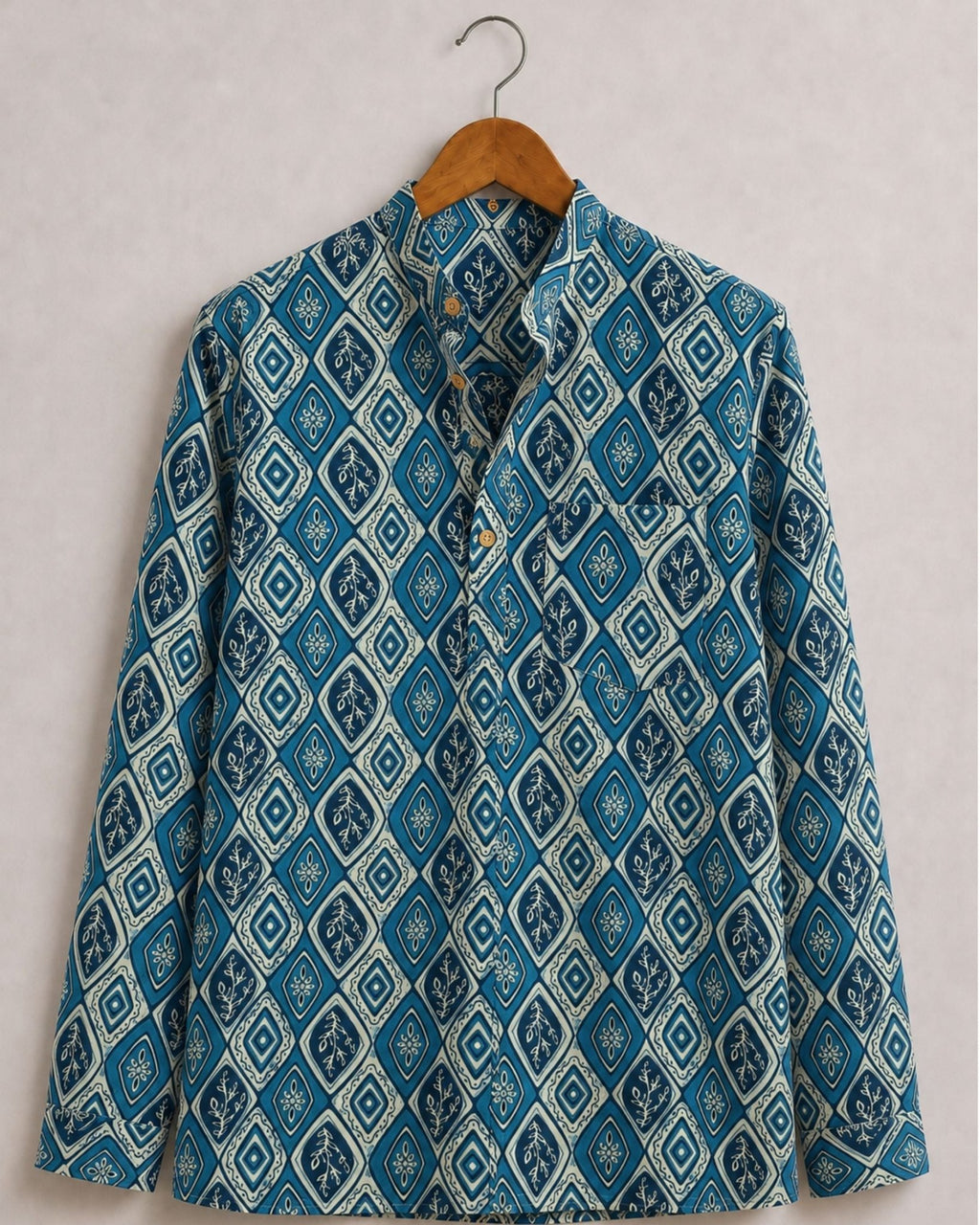 Navy Charm – Printed Cotton Short Kurta - Jaipuri Crown