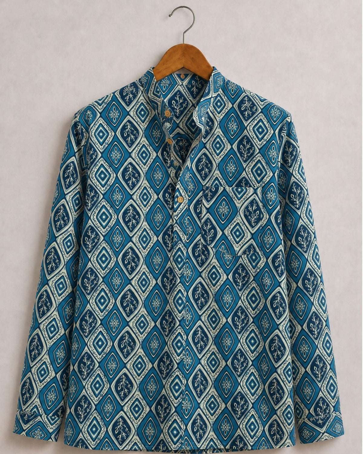 Navy Charm – Printed Cotton Short Kurta - Jaipuri Crown