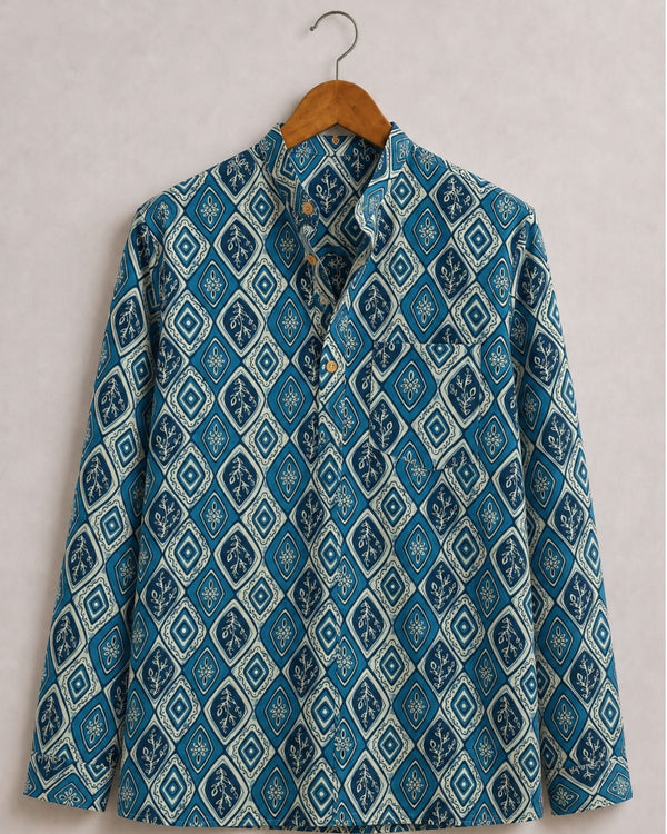 Navy Charm – Printed Cotton Short Kurta - Jaipuri Crown