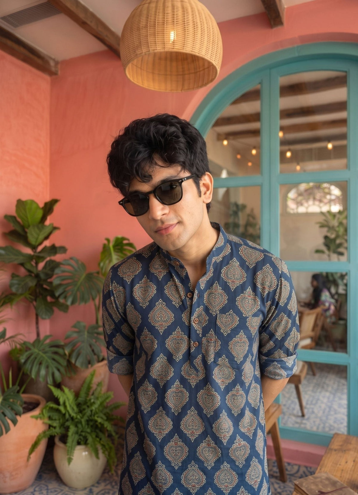 Navy Charm – Printed Cotton Short Kurta - Jaipuri Crown