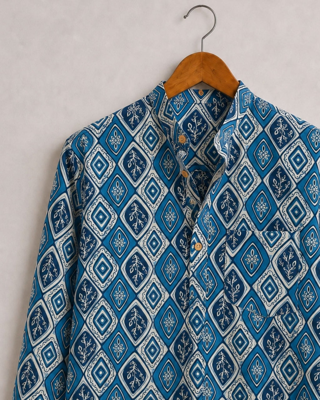 Navy Charm – Printed Cotton Short Kurta - Jaipuri Crown