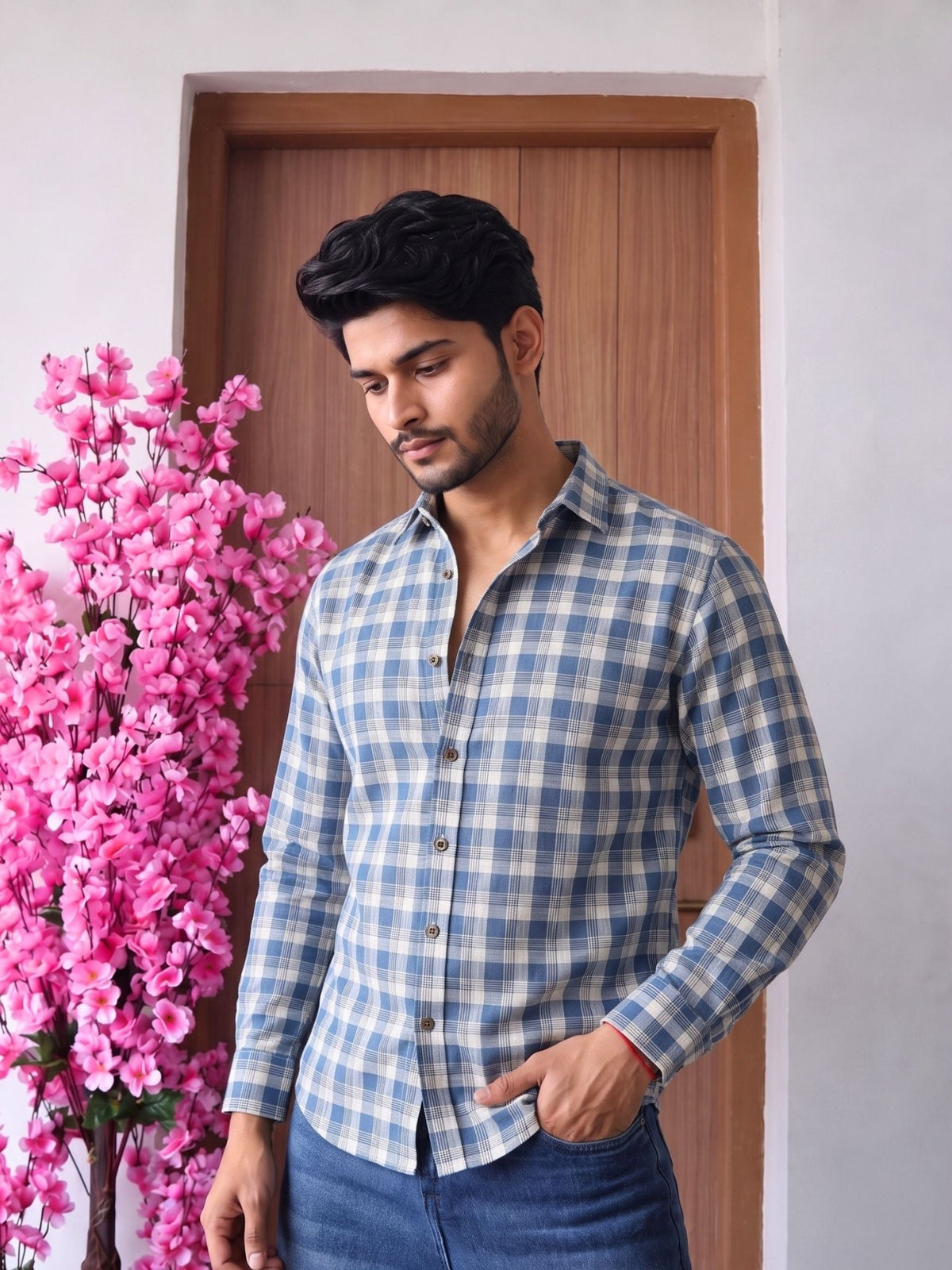 Navy Checkmate – Printed Cotton Full Sleeve Shirt - Jaipuri Crown