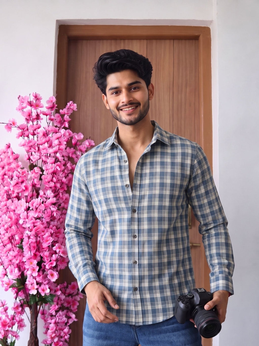 Navy Checkmate – Printed Cotton Full Sleeve Shirt - Jaipuri Crown