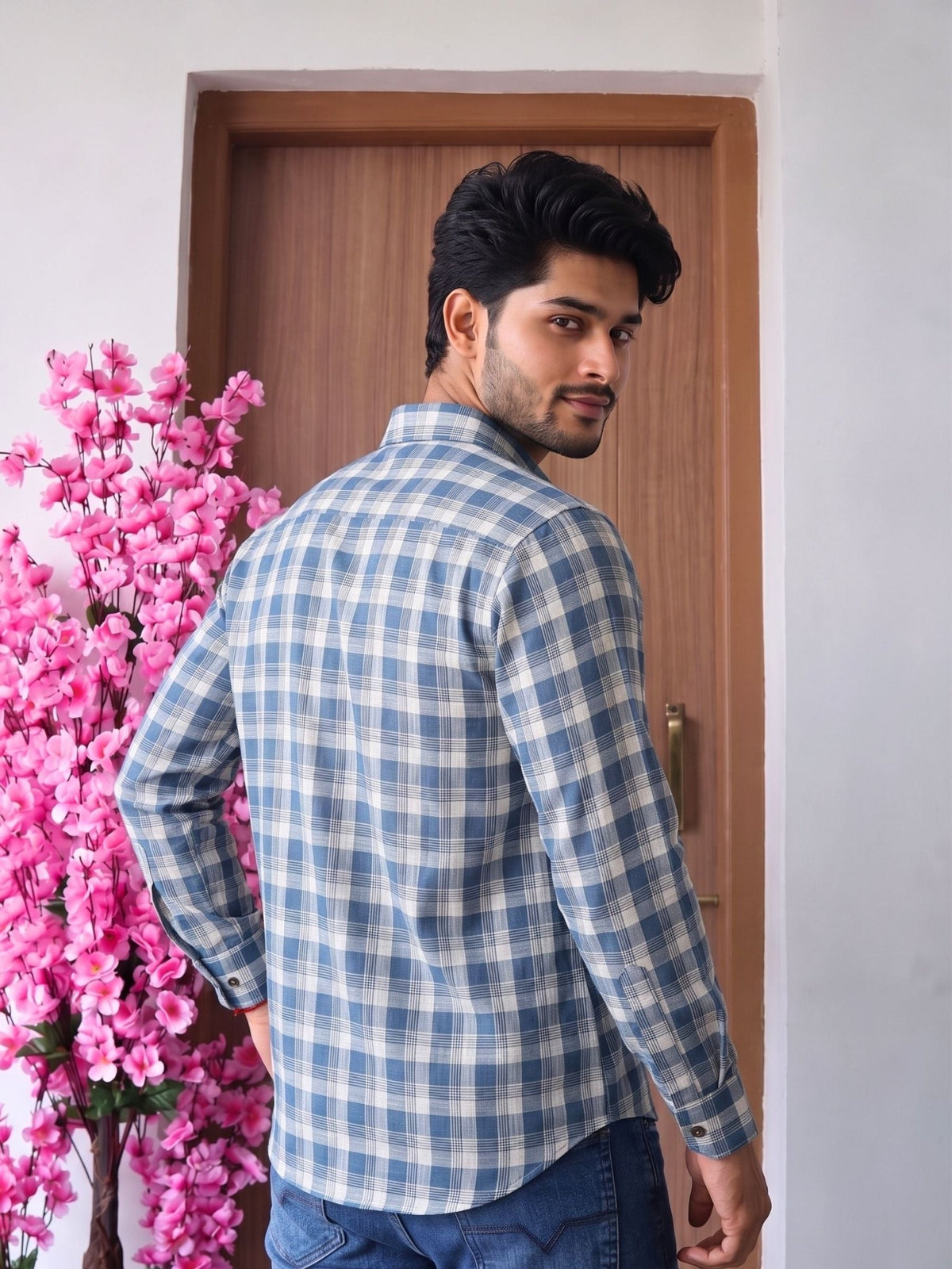 Navy Checkmate – Printed Cotton Full Sleeve Shirt - Jaipuri Crown