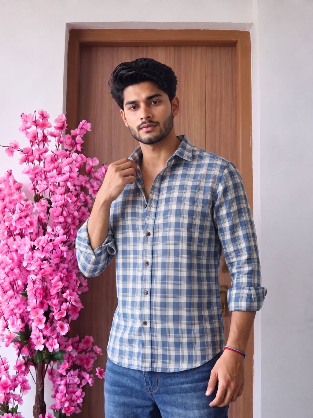 Navy Checkmate – Printed Cotton Full Sleeve Shirt - Jaipuri Crown