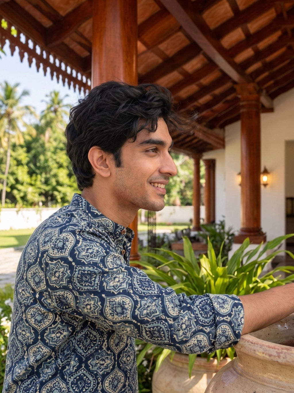 Navy Elegance – Printed Cotton Short Kurta - Jaipuri Crown