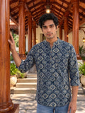 Navy Elegance – Printed Cotton Short Kurta - Jaipuri Crown