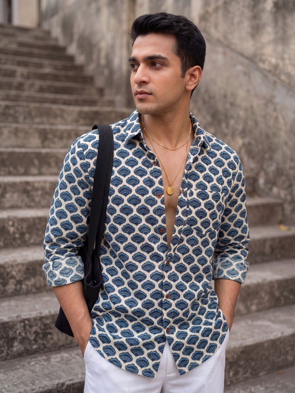 Navy Floral Jaal – Cotton Full Sleeve Shirt - Jaipuri Crown