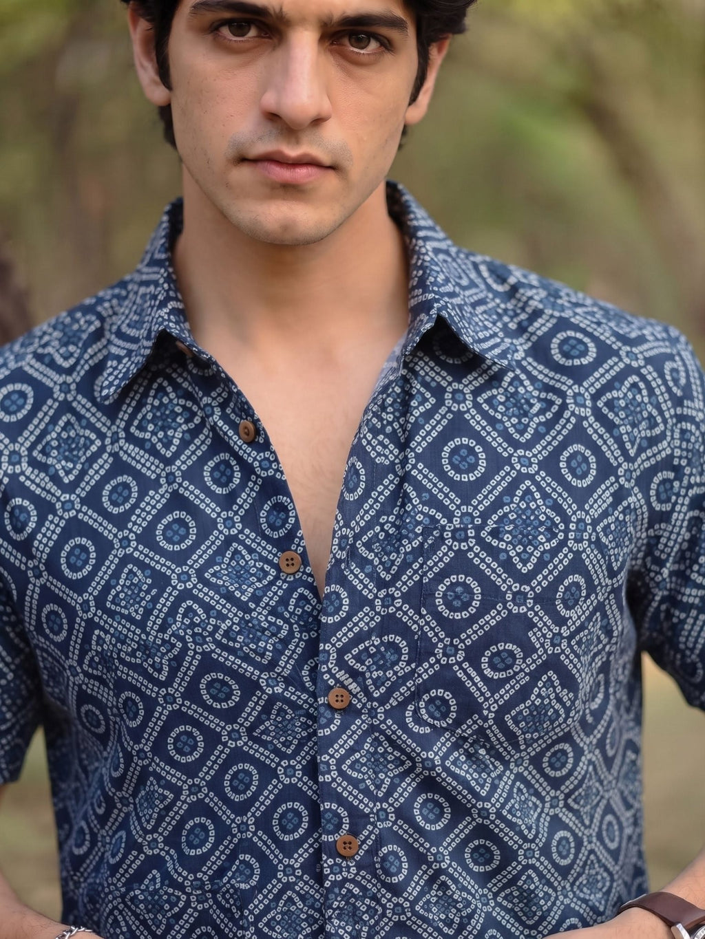 Navy Fusion – Half Sleeve Printed Cotton Shirt - Jaipuri Crown