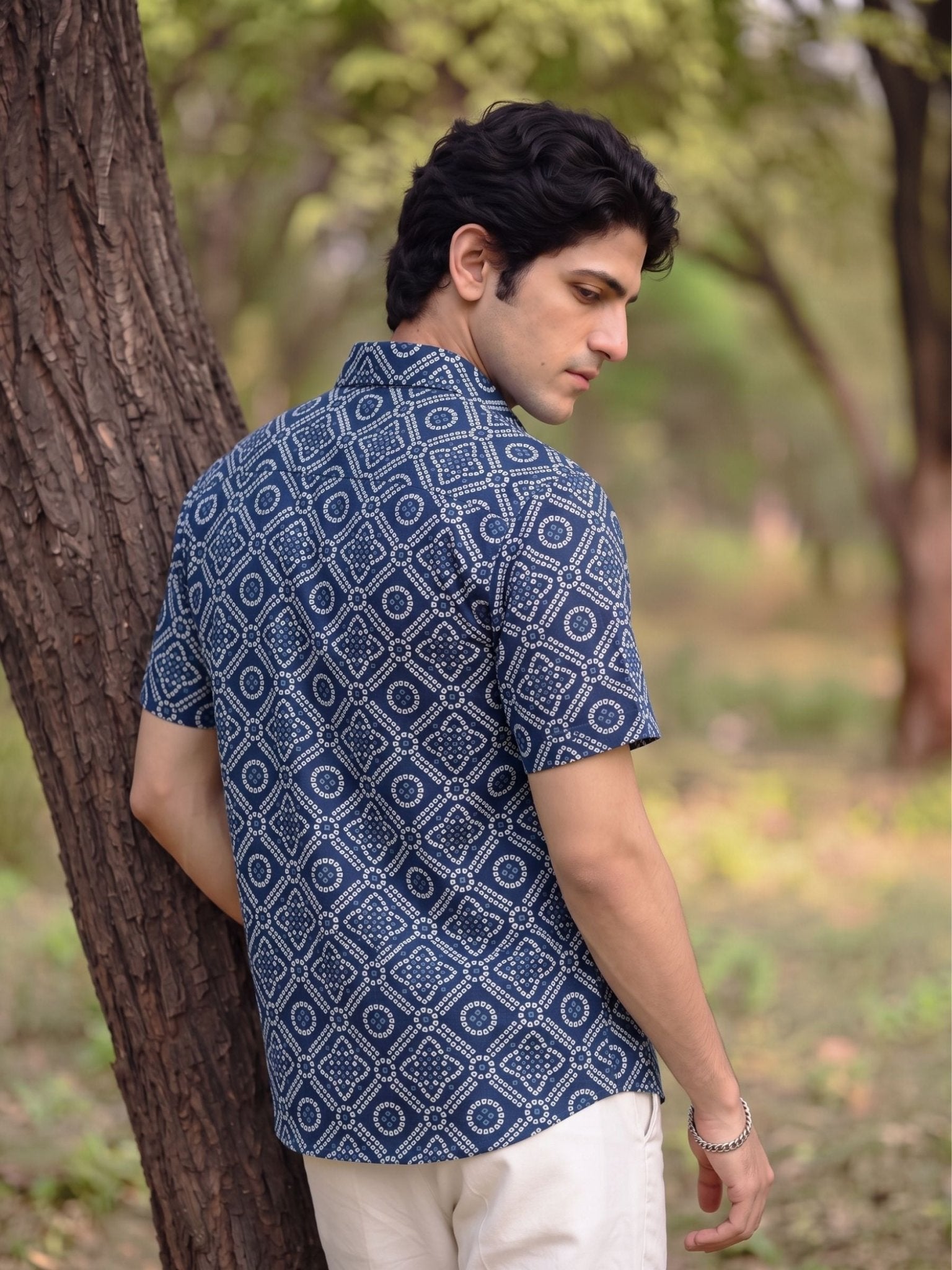 Navy Fusion – Half Sleeve Printed Cotton Shirt - Jaipuri Crown