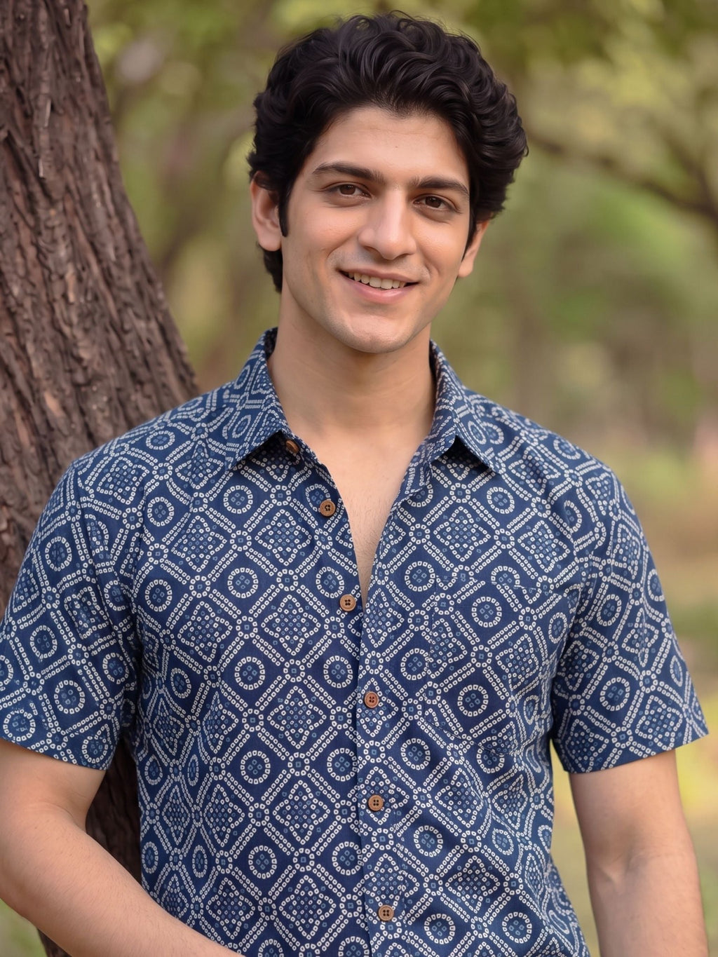 Navy Fusion – Half Sleeve Printed Cotton Shirt - Jaipuri Crown