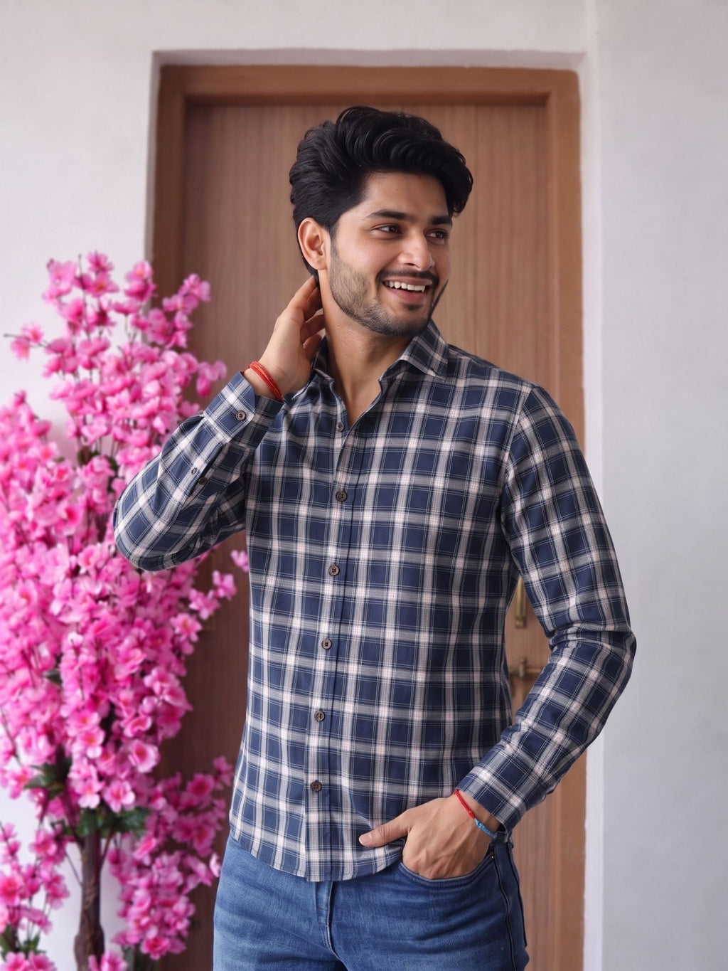 Navy Plaid Charm – Full Sleeve Cotton Shirt - Jaipuri Crown
