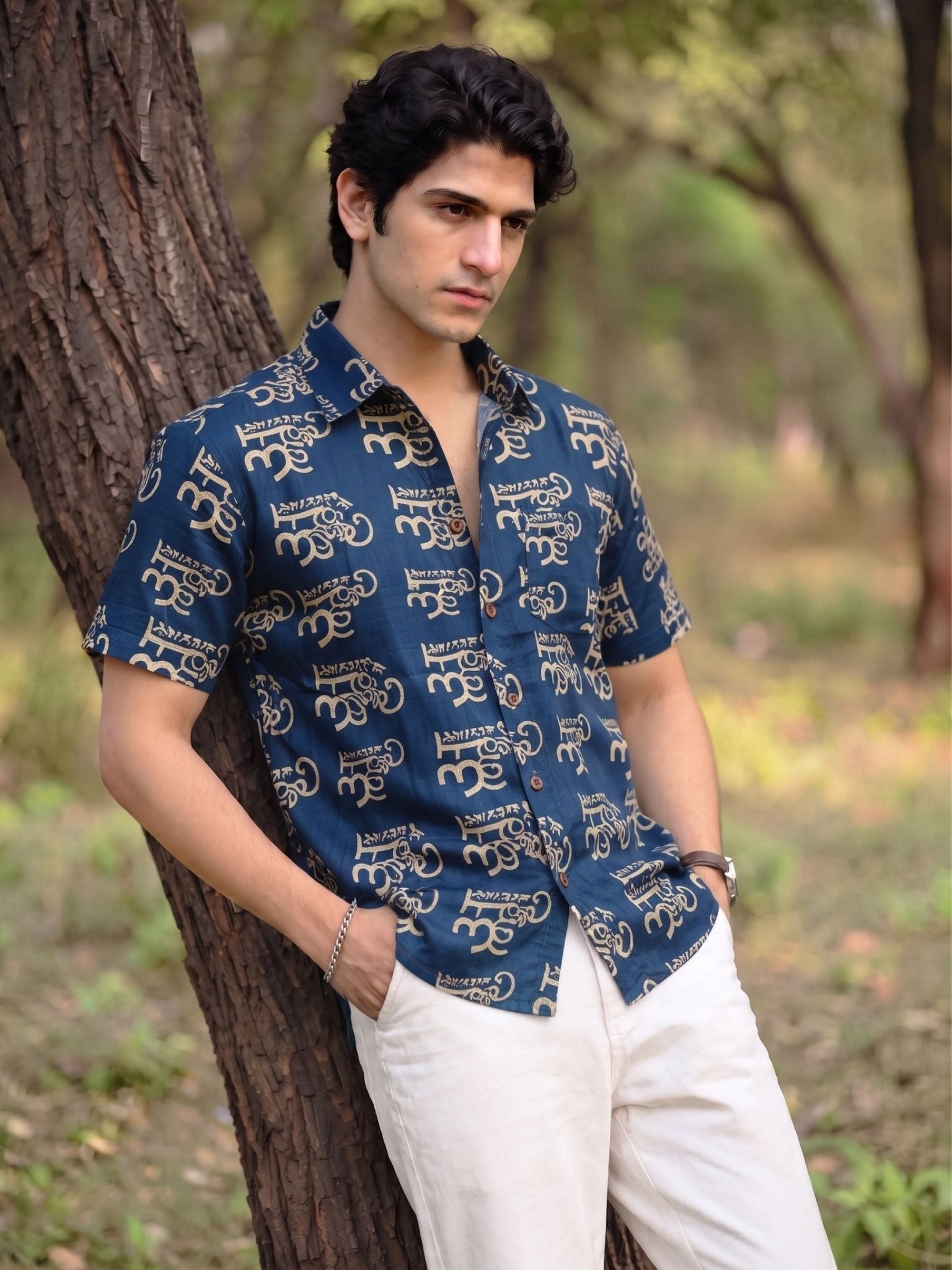 Navy Vibes – Half Sleeve Printed Cotton Shirt - Jaipuri Crown