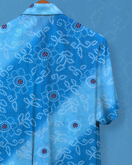 Neel Bandhej Bloom – 100% Sanganeri Cotton Half Sleeve Shirt - Jaipuri Crown