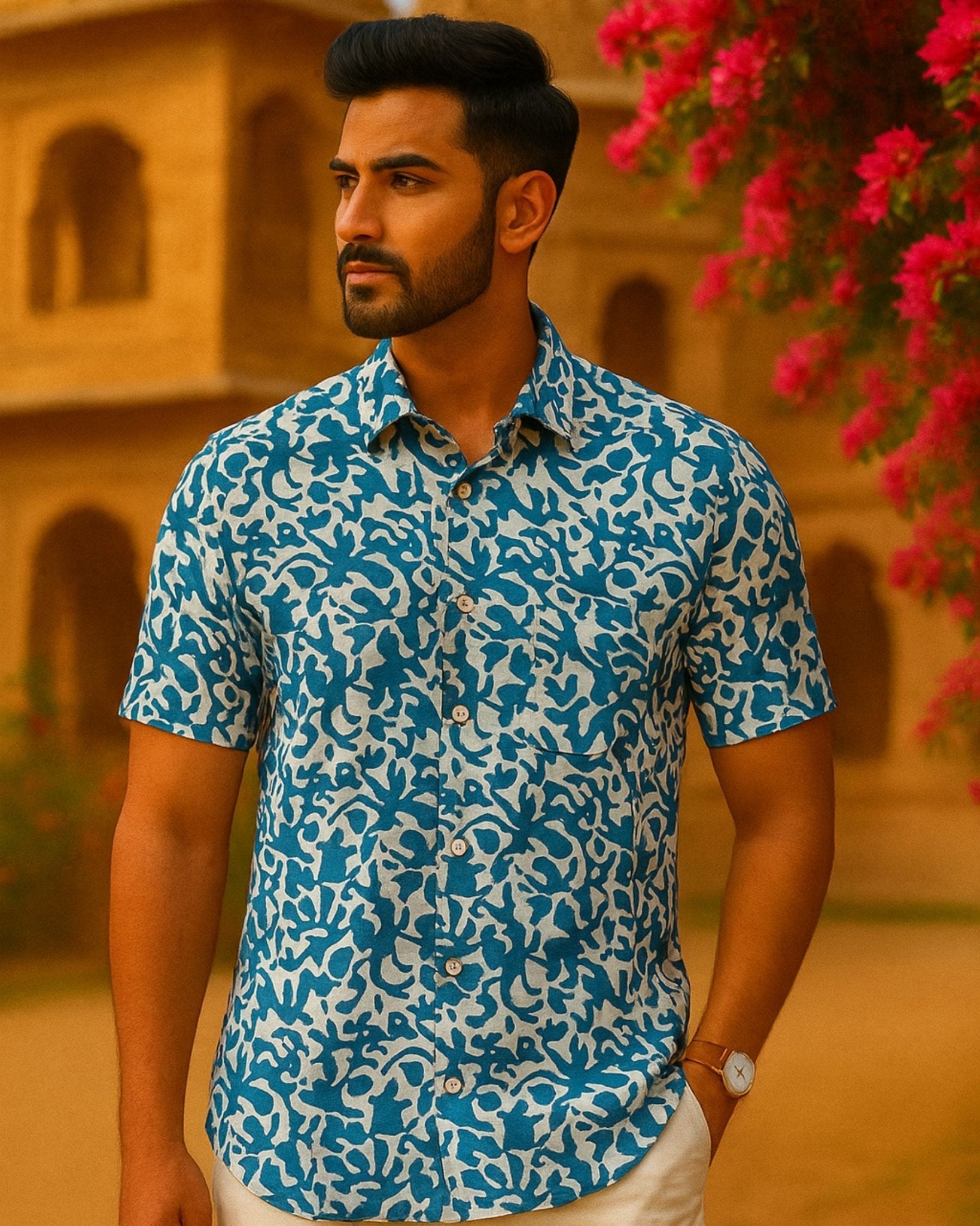 Neela Baag – Half Sleeve Cotton Shirt - Jaipuri Crown