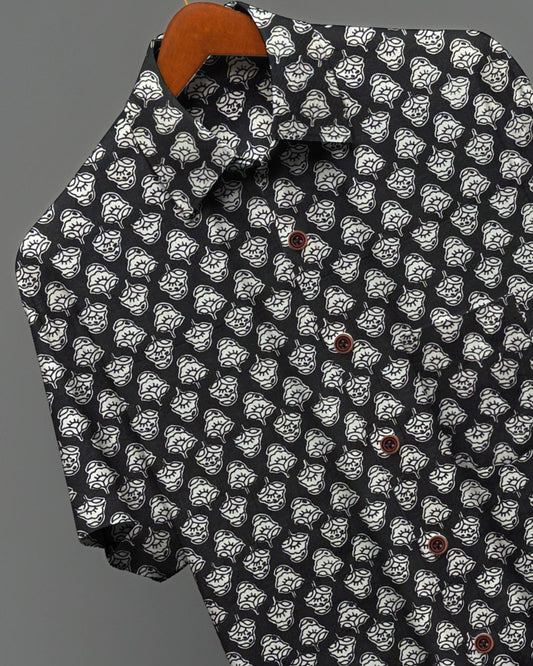 Noir Buta – Half Sleeve Cotton Shirt - Jaipuri Crown