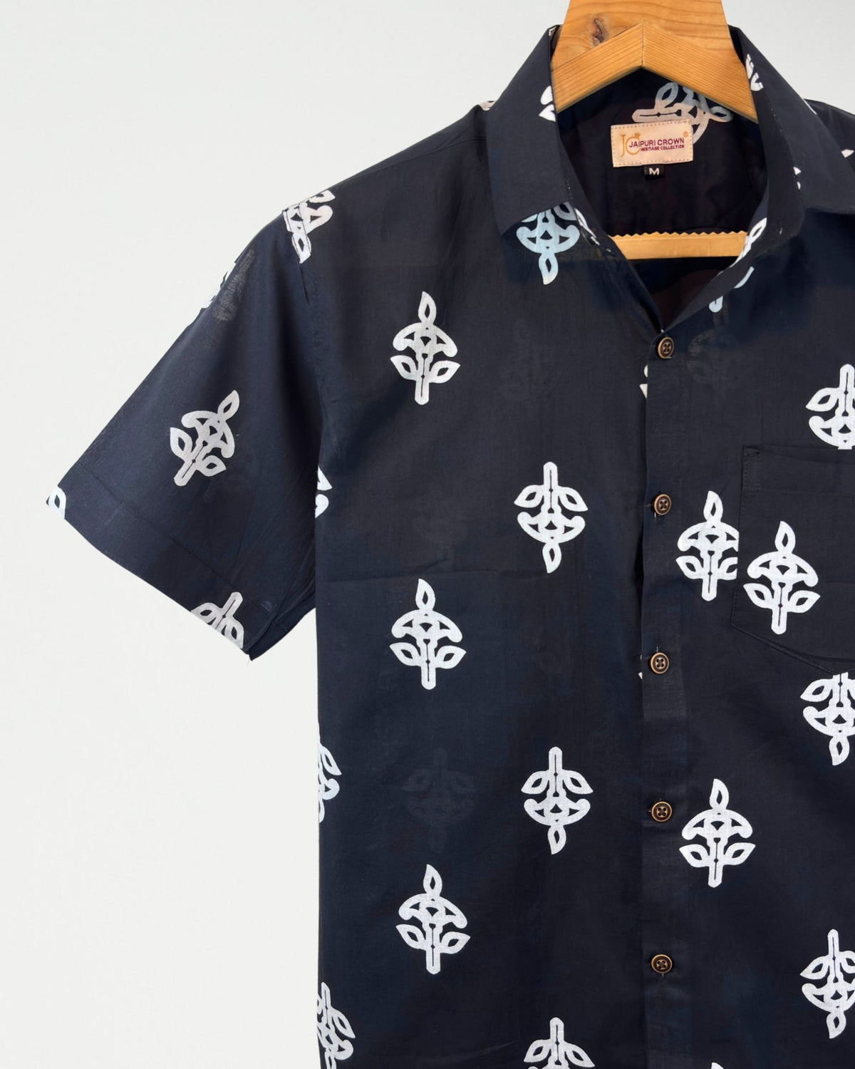 Noir Motif – Half Sleeve Cotton Shirt - Jaipuri Crown