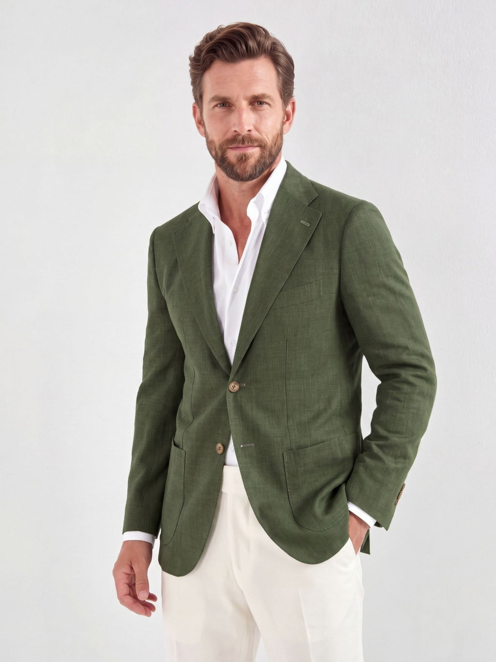 Olive Green Semi Linen Blazer for Men - Jaipuri Crown