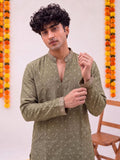 Olive Zari Work – Textured Designer Long Kurta - Jaipuri Crown