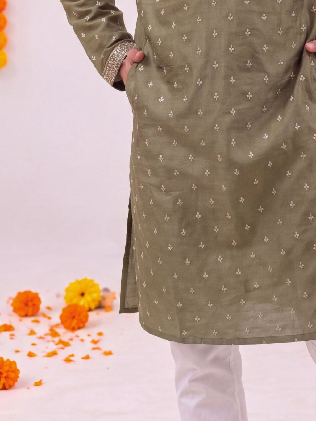 Olive Zari Work – Textured Designer Long Kurta - Jaipuri Crown