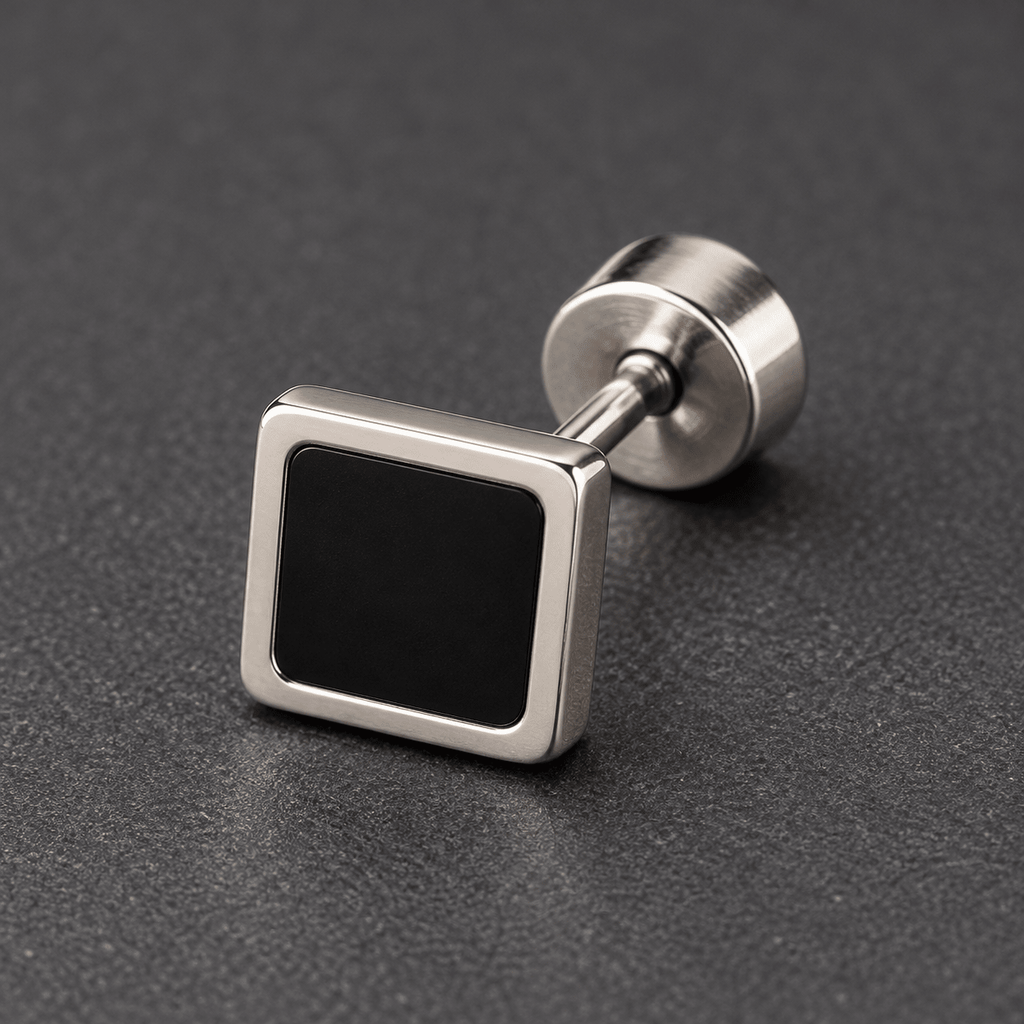 Onyx Edge Silver Stud Earring - Men's Jewellery - Jaipuri Crown
