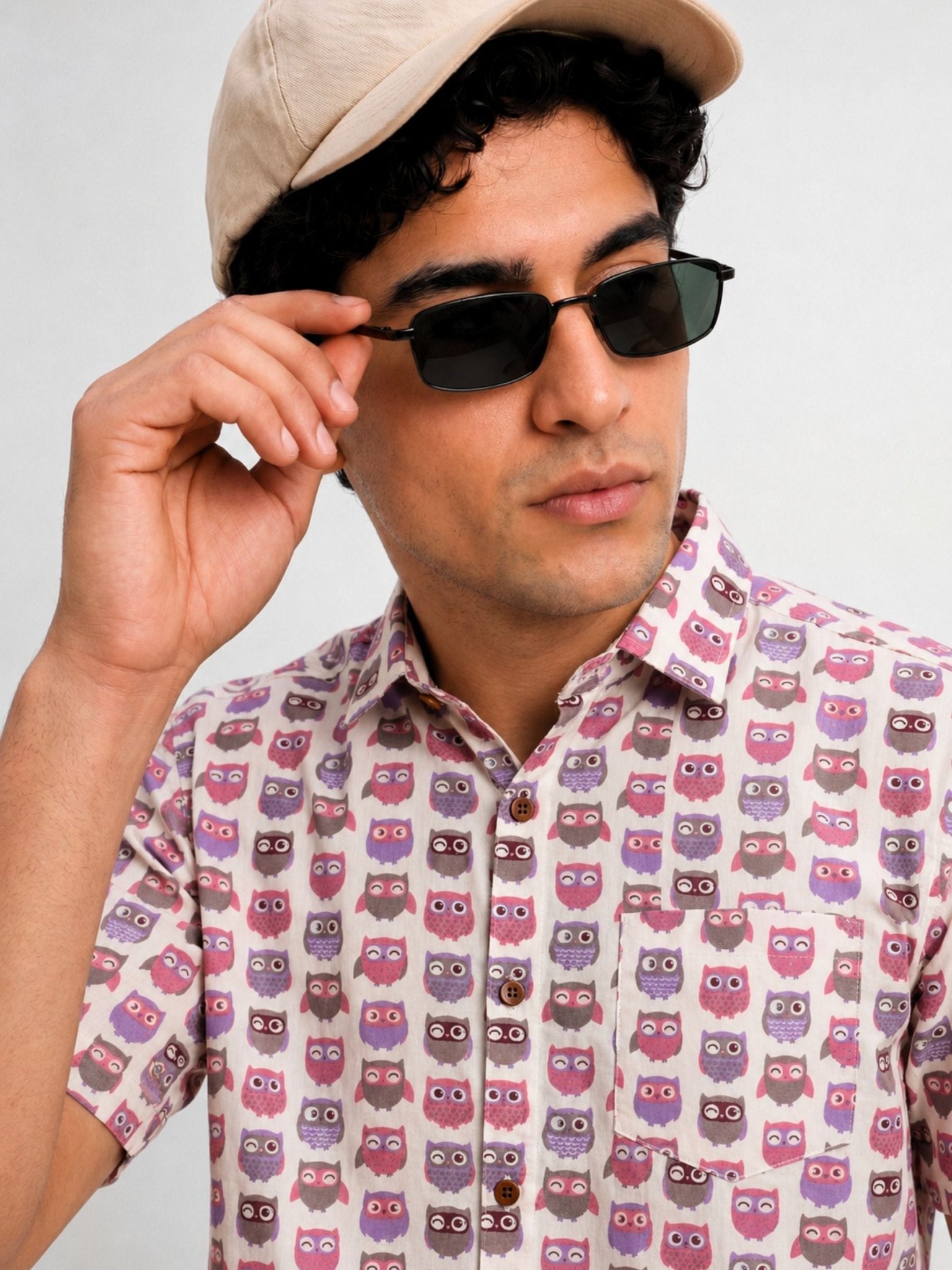 Owl Delight – Printed Cotton Half Sleeve Shirt - Jaipuri Crown