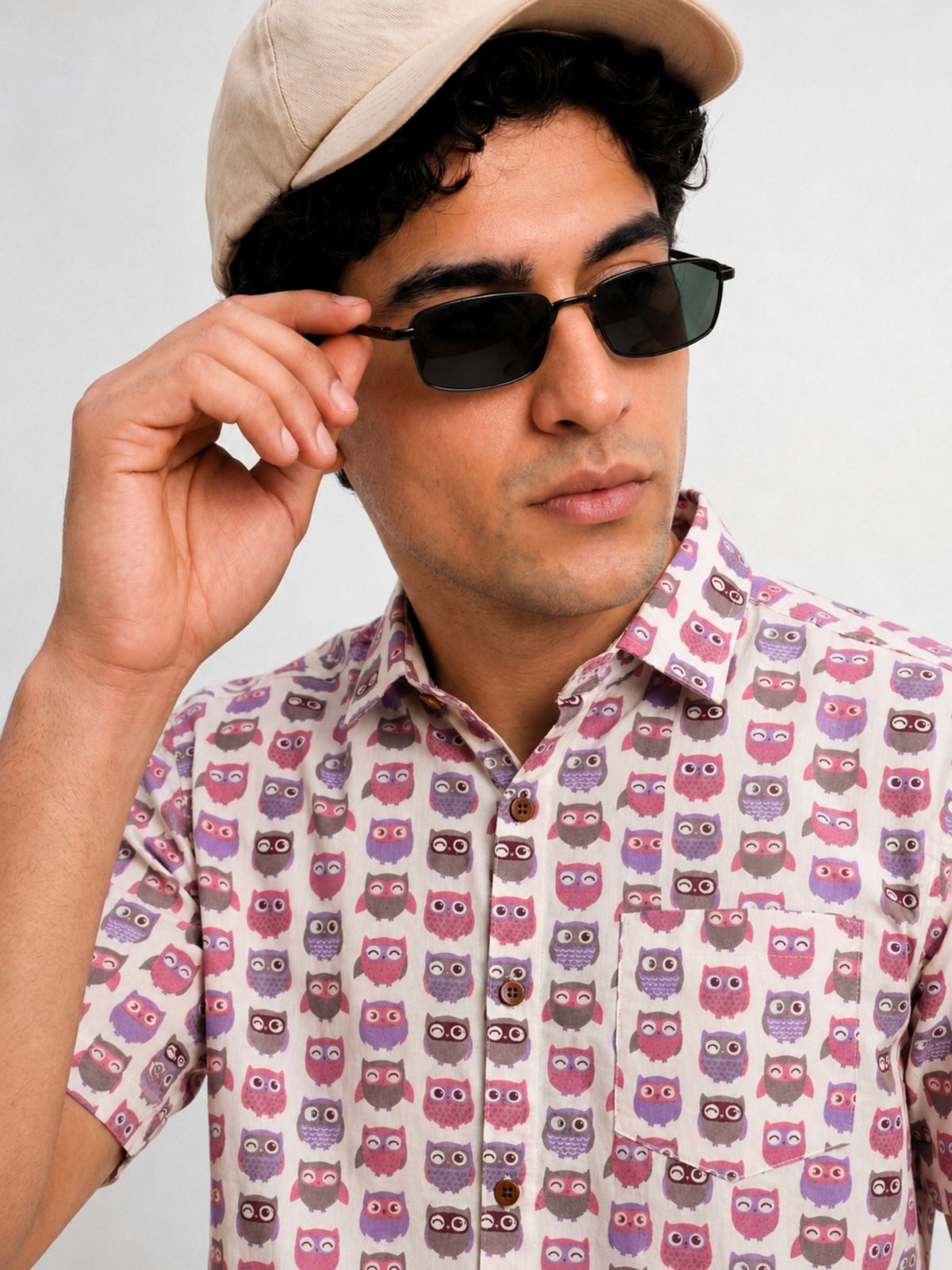 Owl Delight – Printed Cotton Half Sleeve Shirt - Jaipuri Crown