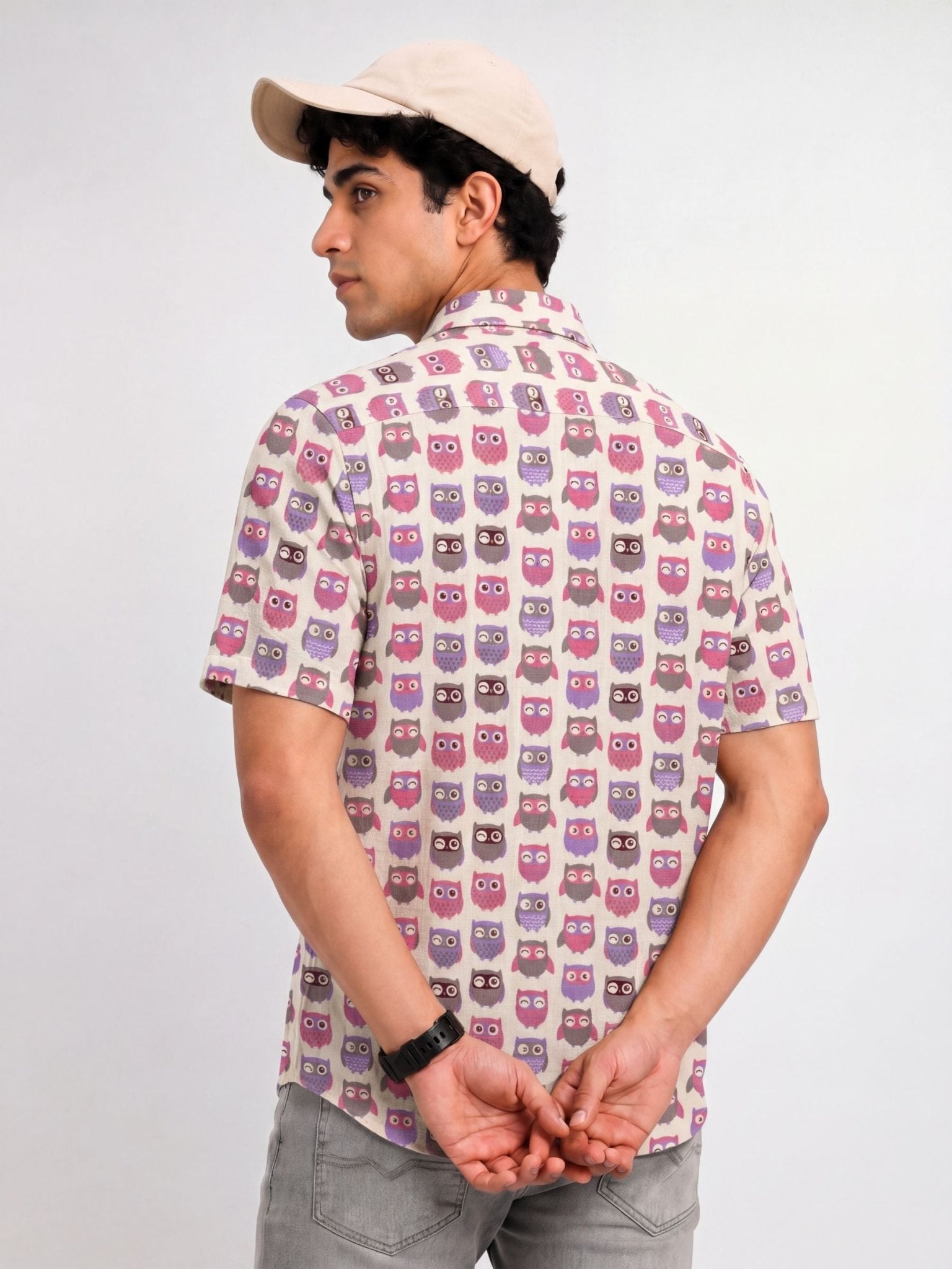 Owl Delight – Printed Cotton Half Sleeve Shirt - Jaipuri Crown