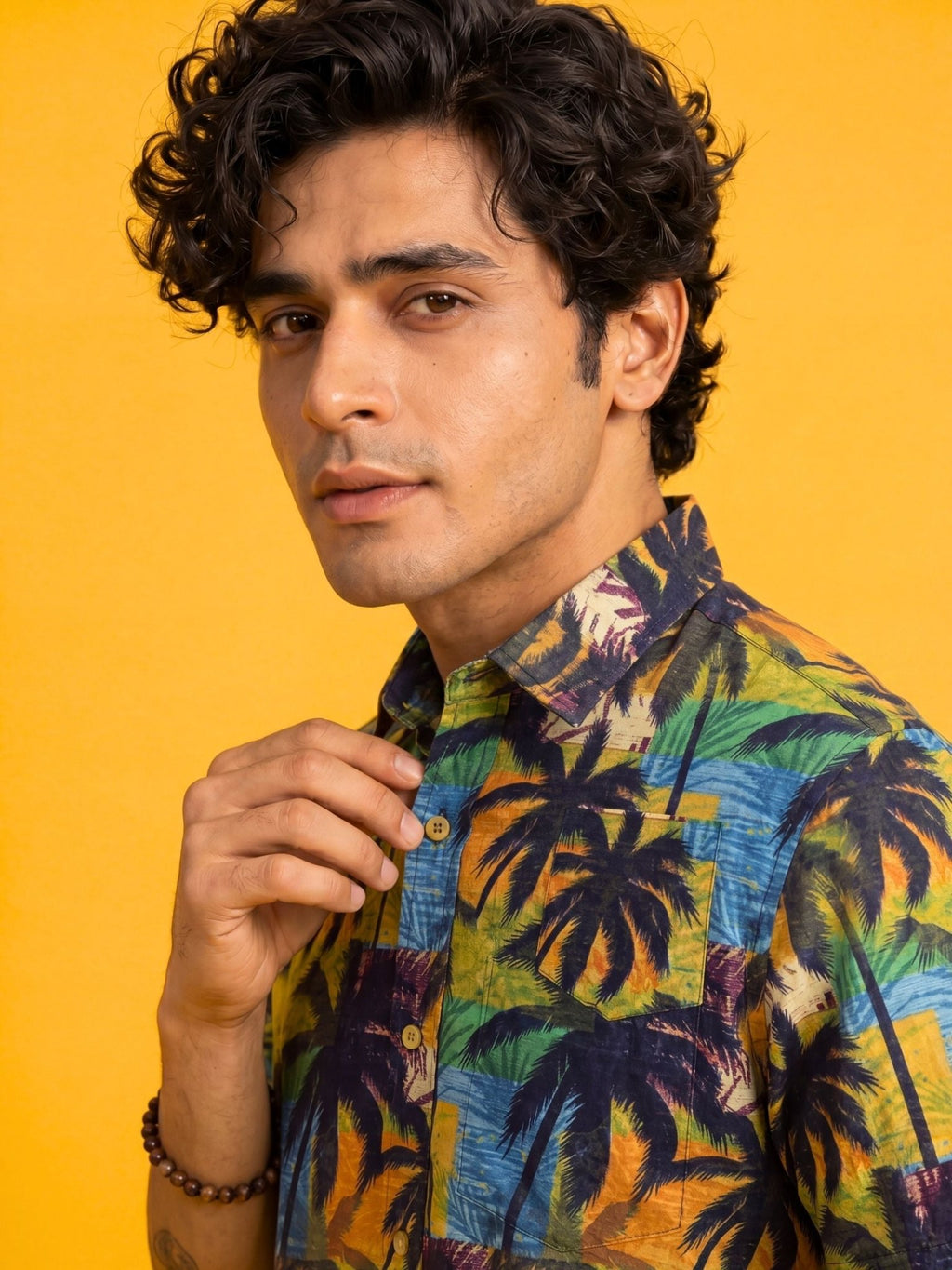 Palm Static — Red Digital Printed Cotton Cambric Shirt | Jaipuri Crown - Jaipuri Crown