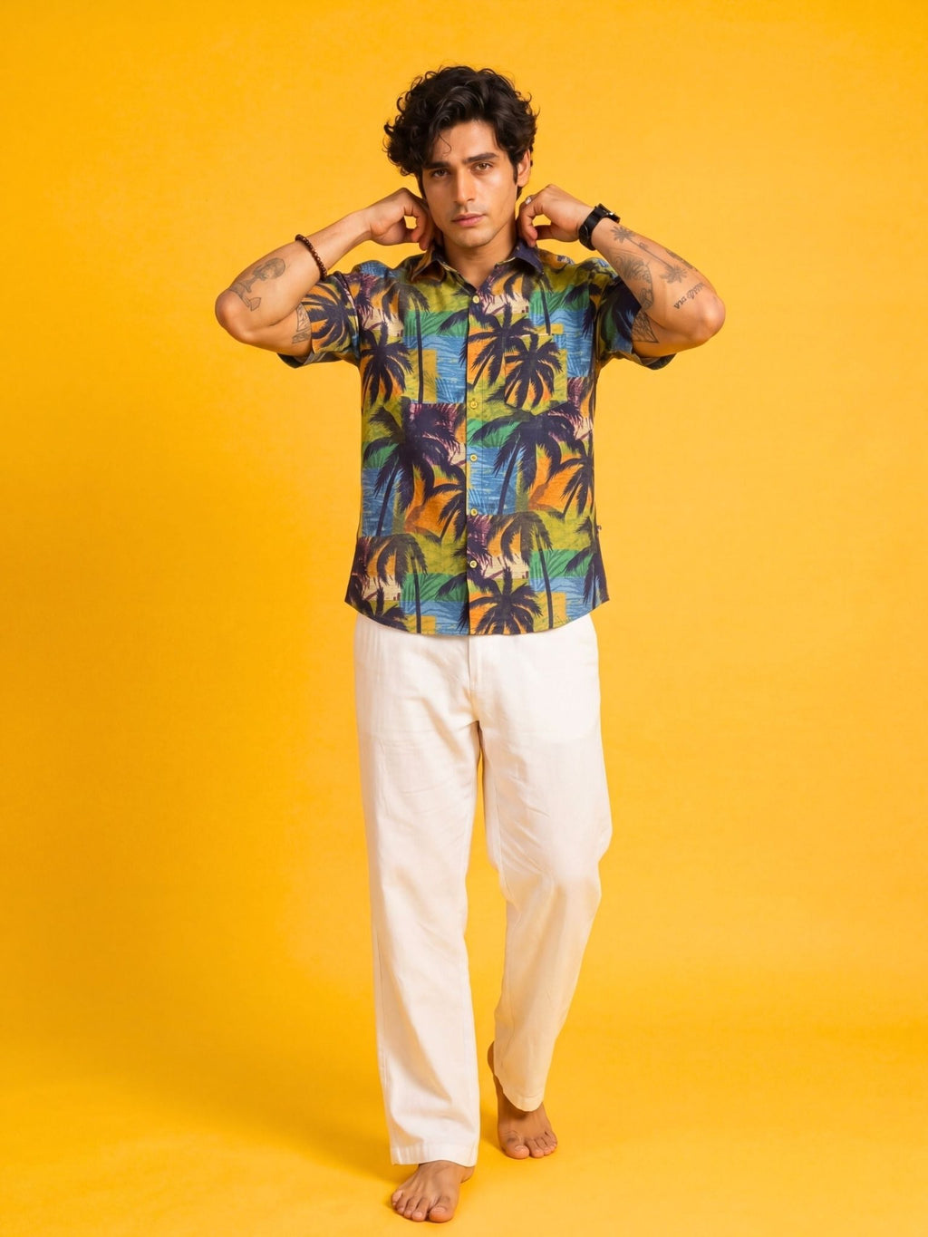 Palm Static — Red Digital Printed Cotton Cambric Shirt | Jaipuri Crown - Jaipuri Crown