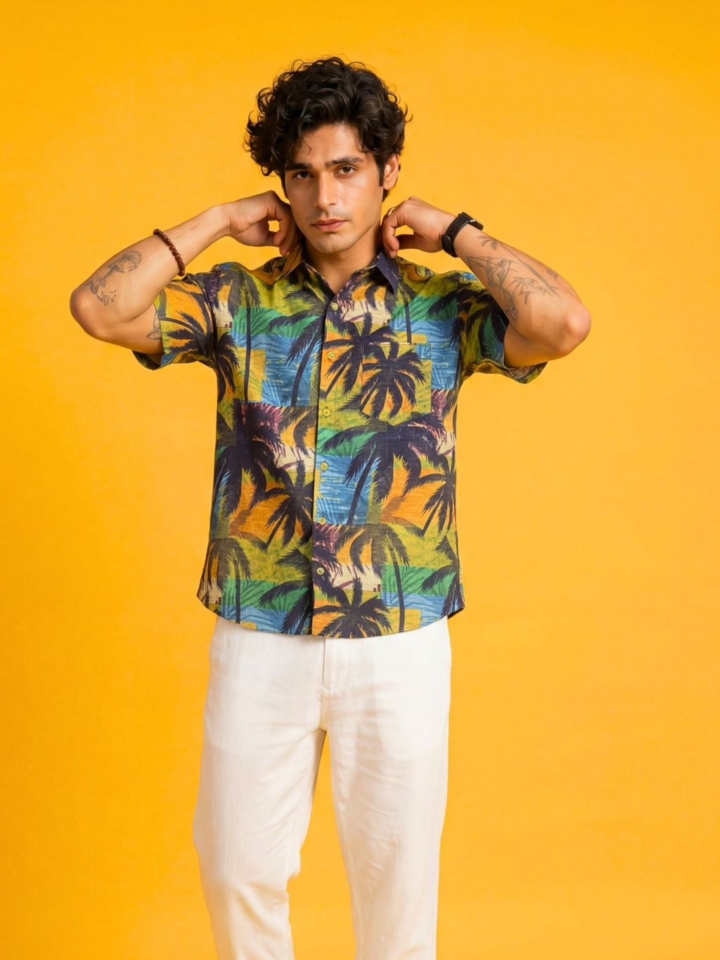 Palm Static — Red Digital Printed Cotton Cambric Shirt | Jaipuri Crown - Jaipuri Crown