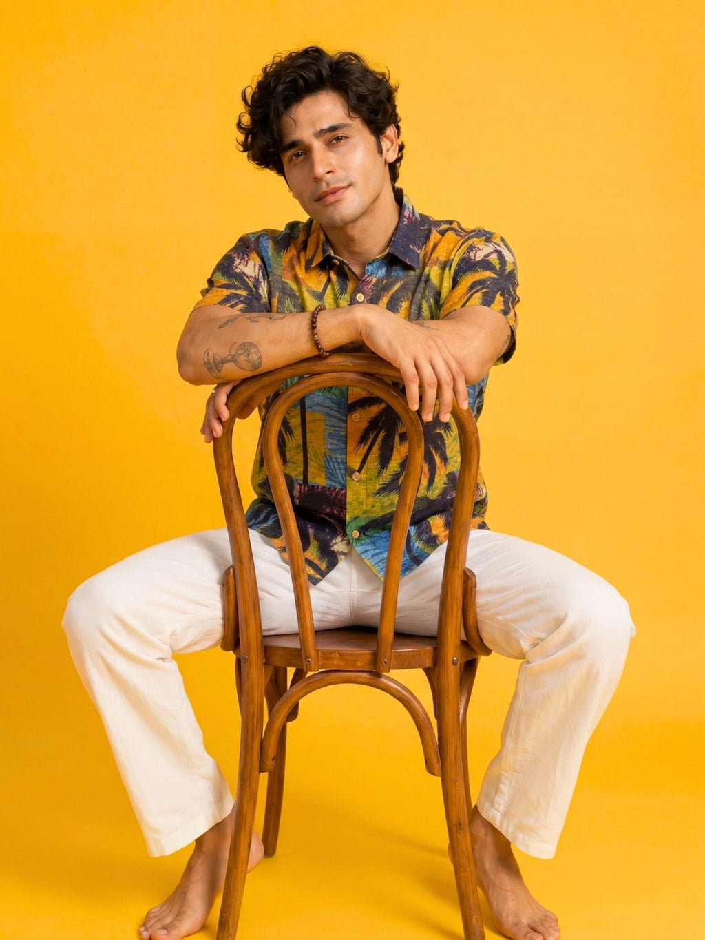 Palm Static — Red Digital Printed Cotton Cambric Shirt | Jaipuri Crown - Jaipuri Crown