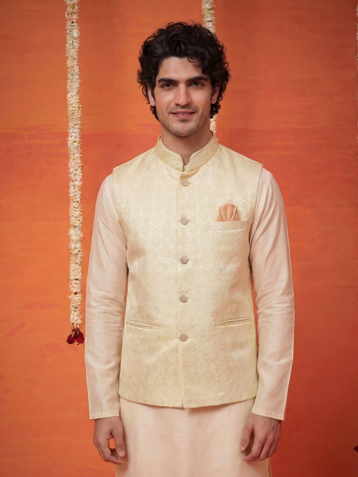 "प्रभा" (Prabha) Ivory Jacquard Koti - Jaipuri Crown