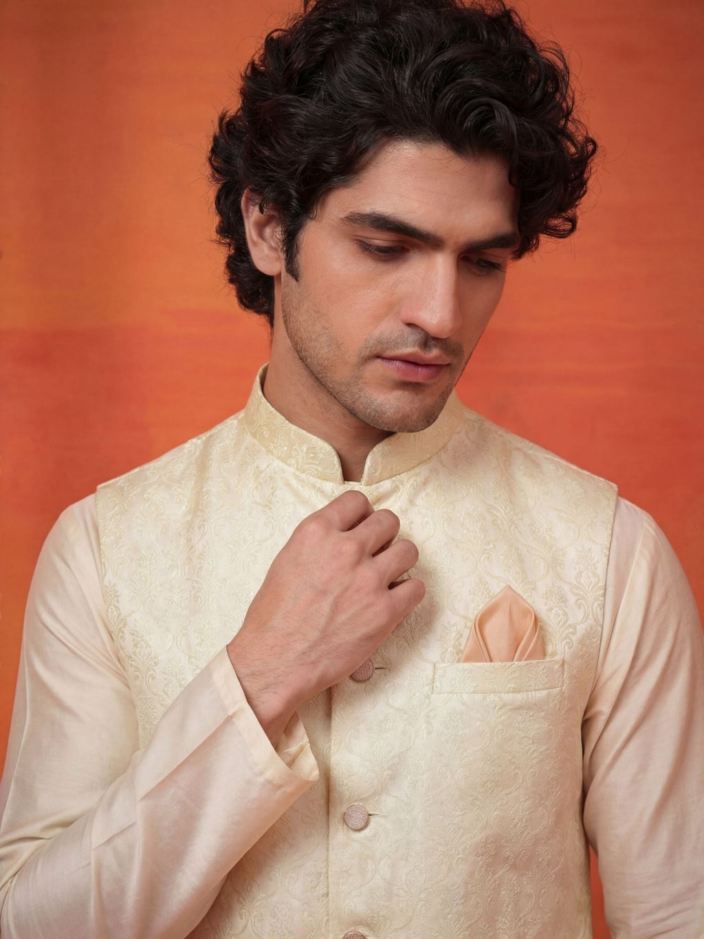 "प्रभा" (Prabha) Ivory Jacquard Koti - Jaipuri Crown