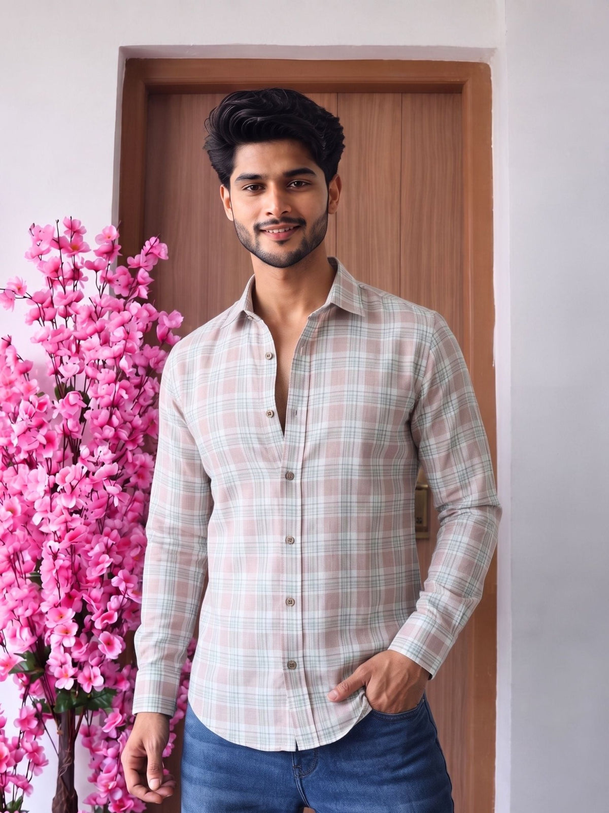 Pastel Checks – Printed Cotton Full Sleeve Shirt - Jaipuri Crown