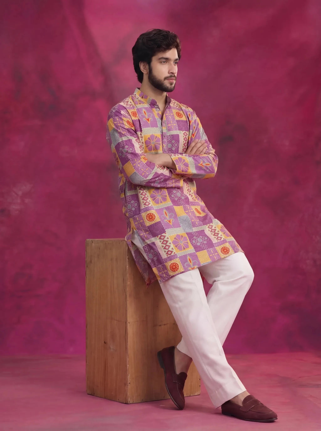 Patchwork Block PrintKurta with Zari Work - Jaipuri Crown
