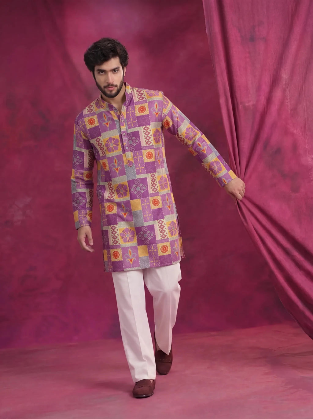 Patchwork Block PrintKurta with Zari Work - Jaipuri Crown