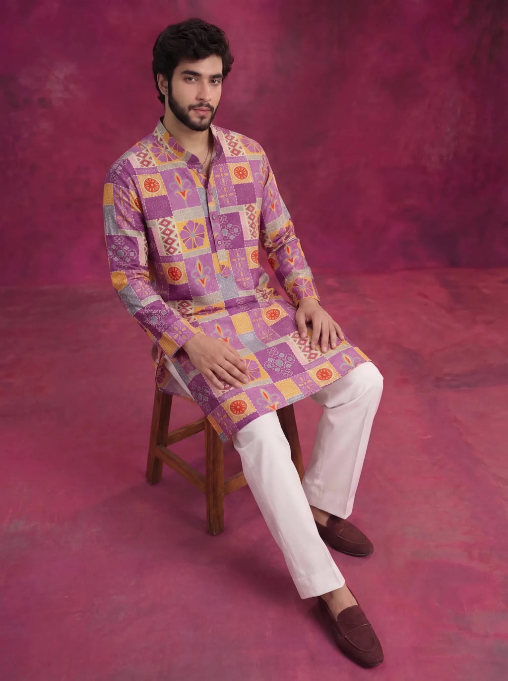 Patchwork Block PrintKurta with Zari Work - Jaipuri Crown