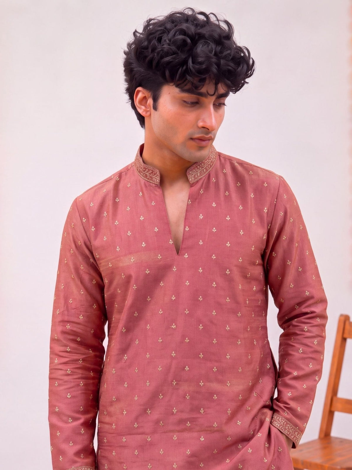 Peach Pink Zari Work – Textured Designer Long Kurta - Jaipuri Crown