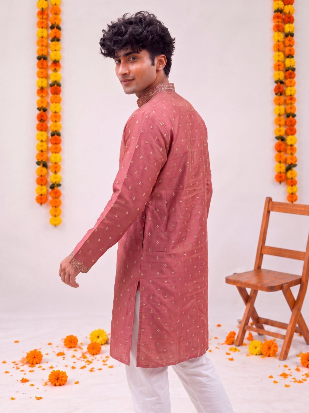 Peach Pink Zari Work – Textured Designer Long Kurta - Jaipuri Crown